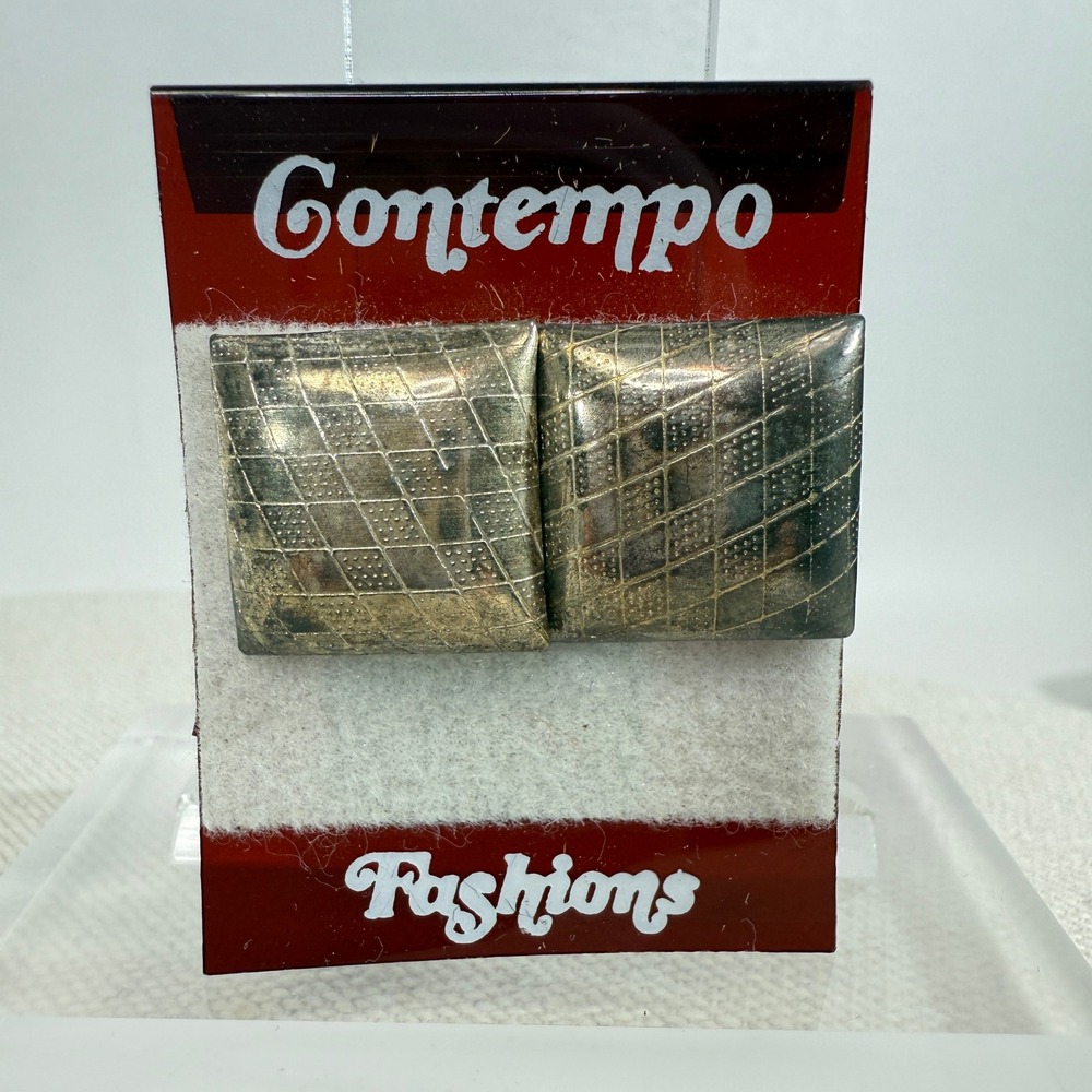 Contempo Fashions‎ Silver Tone Square Earrings Stud Geometric Vintage Jewelry